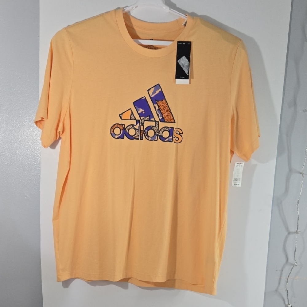 Adidas Orange Tee with Purple Logo
